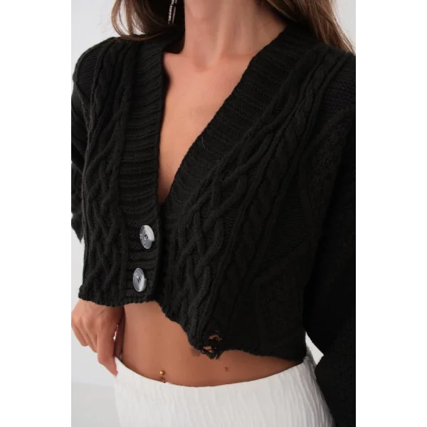 Baklava Desen Crop açaklı Hırka