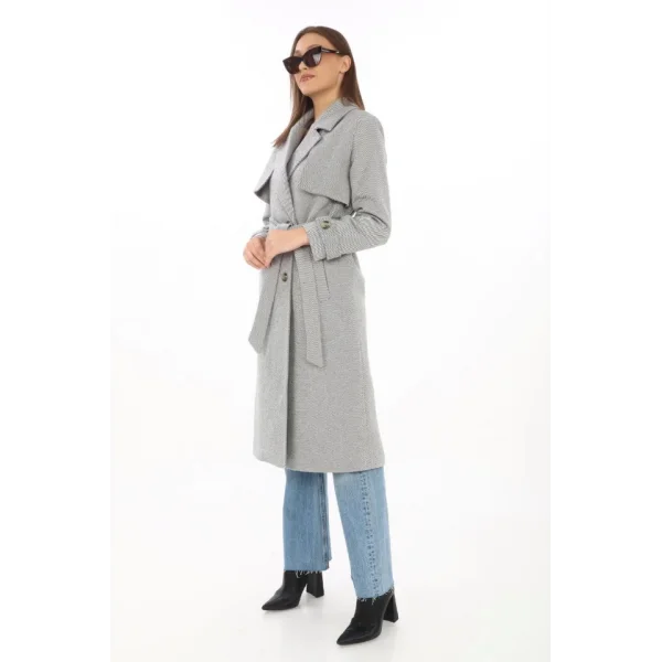 Balık ırtı Kaşmir Uzun Kaşe Kaban  Gri