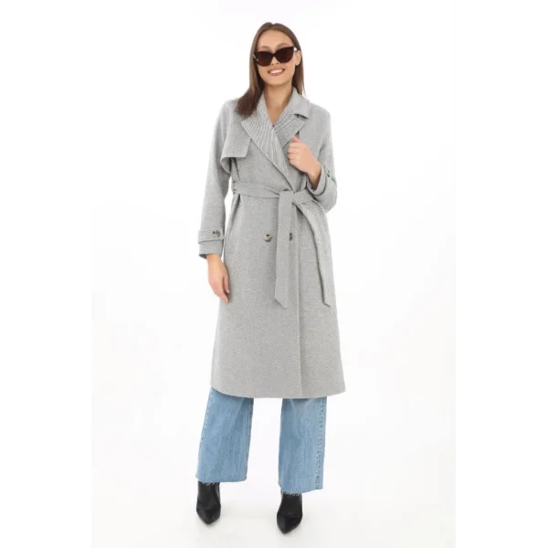 Balık ırtı Kaşmir Uzun Kaşe Kaban  Gri