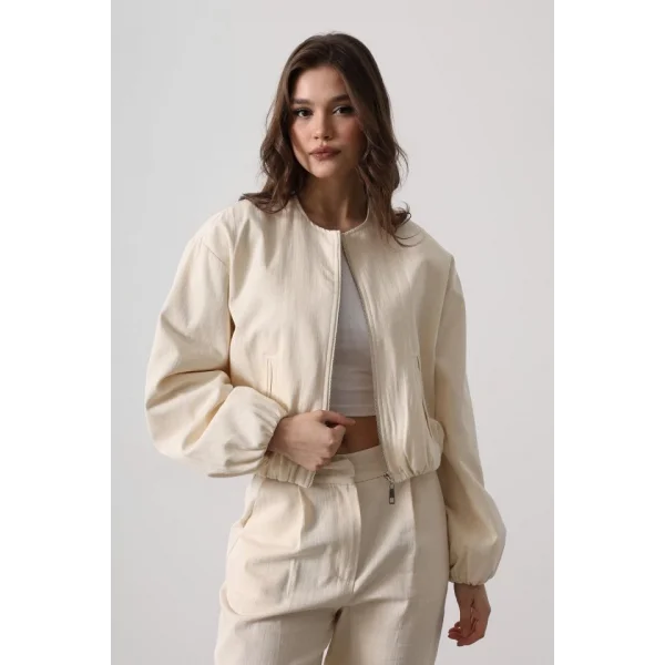 Balıksırtı Bomber Ceket  Krem