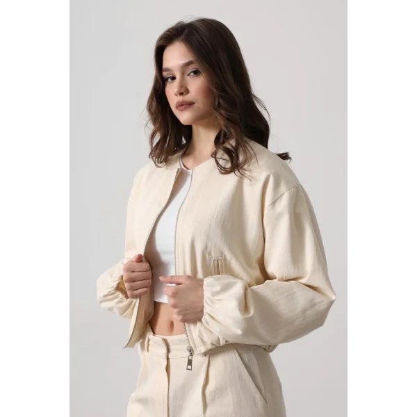 Balıksırtı Bomber Ceket  Krem