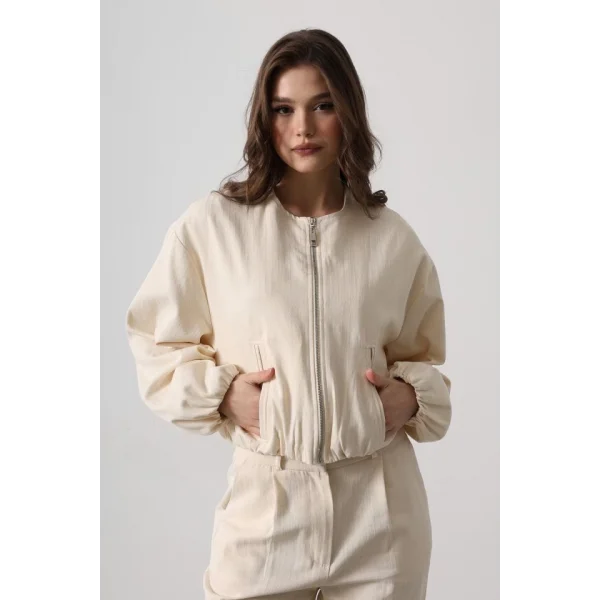 Balıksırtı Bomber Ceket  Krem