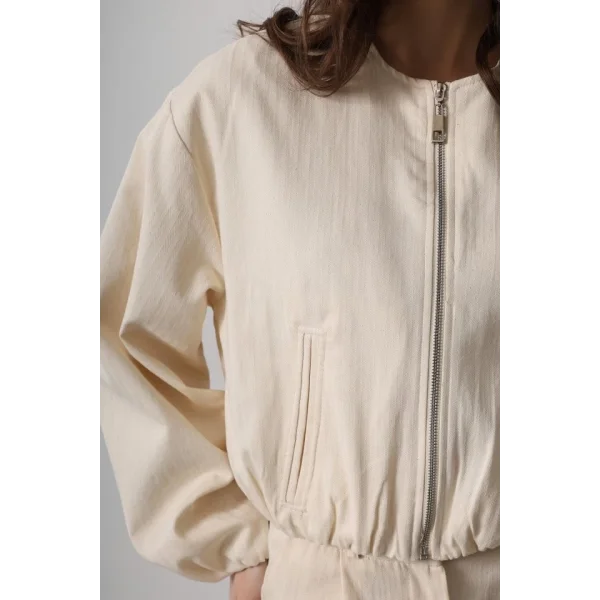 Balıksırtı Bomber Ceket  Krem