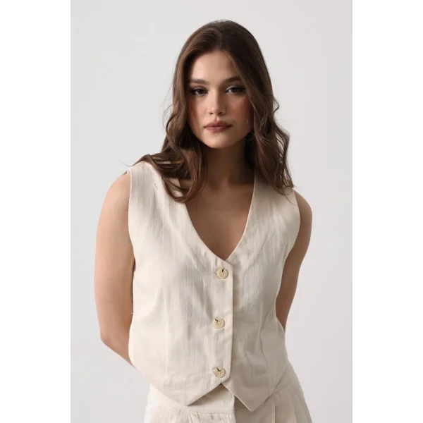 Balıksırtı Yelek  Ekru