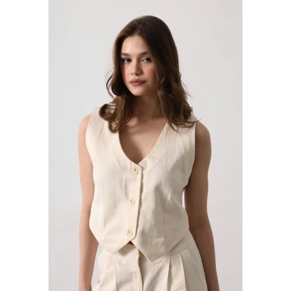 Balıksırtı Yelek  Ekru