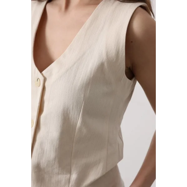 Balıksırtı Yelek  Ekru