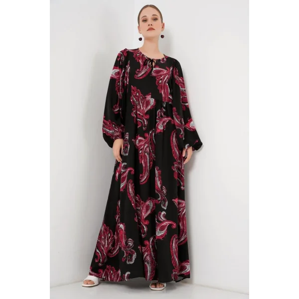 Balon Kol Uzun Tesettür Elbise 2464 - Y.Kırmızı