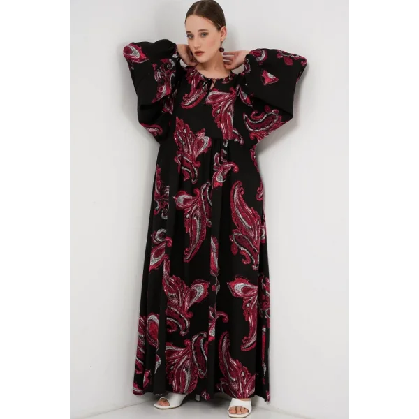 Balon Kol Uzun Tesettür Elbise 2464 - Y.Kırmızı