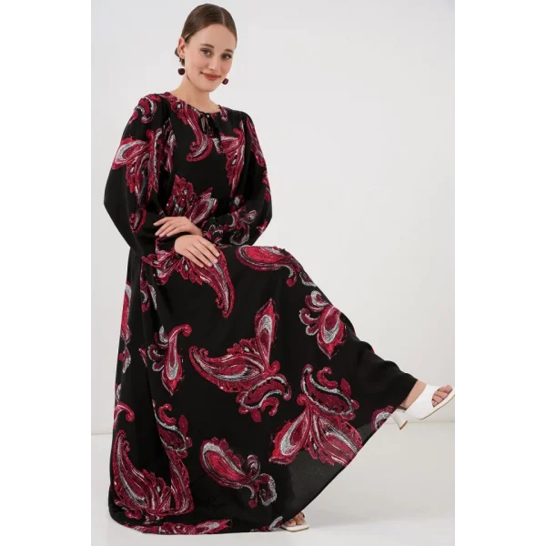 Balon Kol Uzun Tesettür Elbise 2464 - Y.Kırmızı