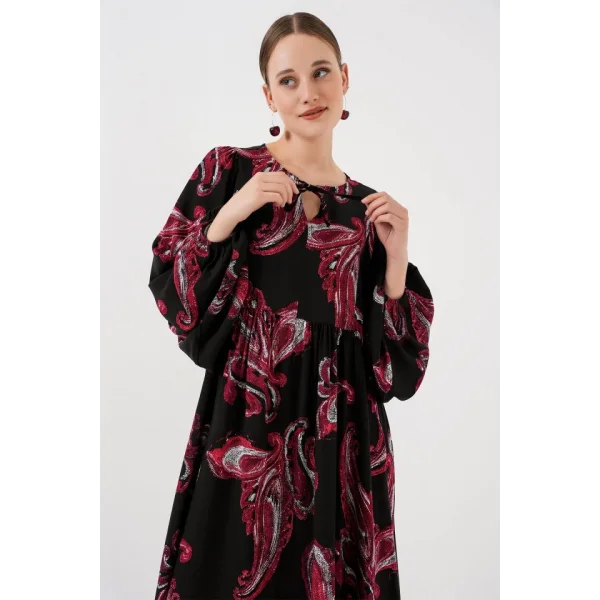 Balon Kol Uzun Tesettür Elbise 2464 - Y.Kırmızı