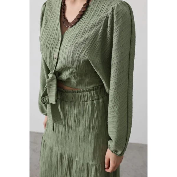 Balon Kollu Etekli Kaş Takım  Haki