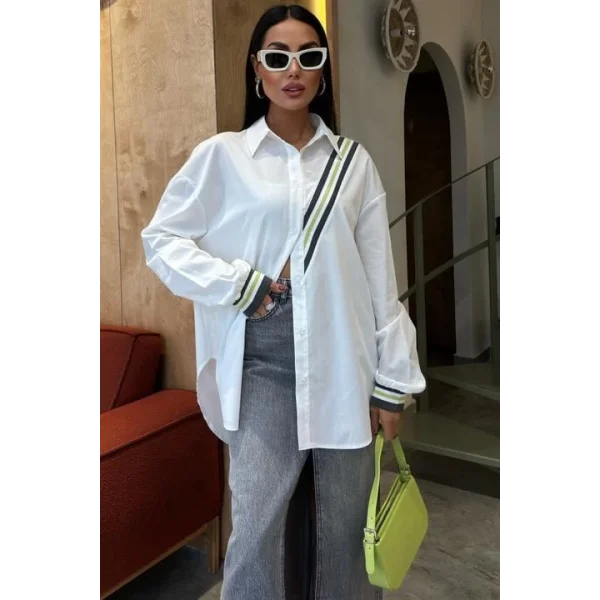 Bant Detaylı Oversize Poplin Gömlek 3436