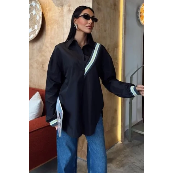 Bant Detaylı Oversize Poplin Gömlek 3436