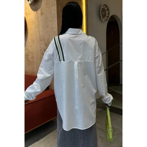 Bant Detaylı Oversize Poplin Gömlek 3436