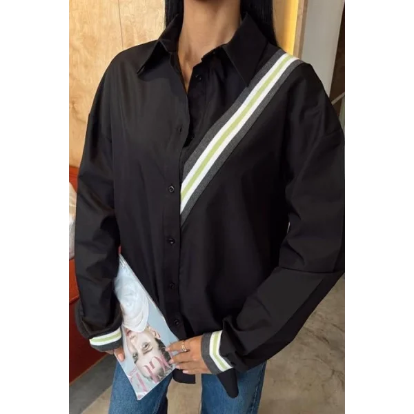 Bant Detaylı Oversize Poplin Gömlek 3436