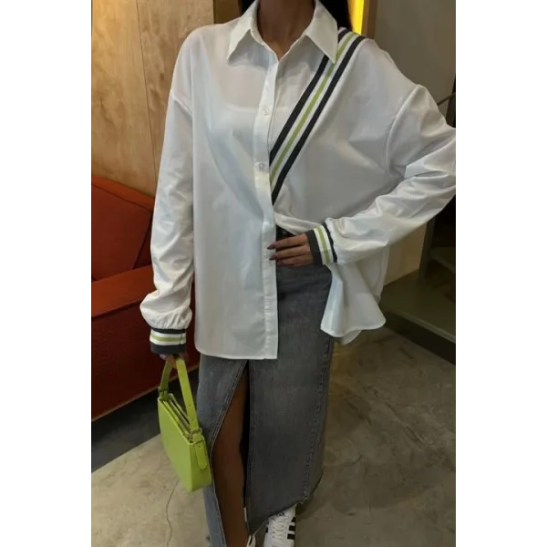 Bant Detaylı Oversize Poplin Gömlek 3436