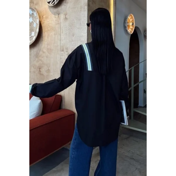 Bant Detaylı Oversize Poplin Gömlek 3436