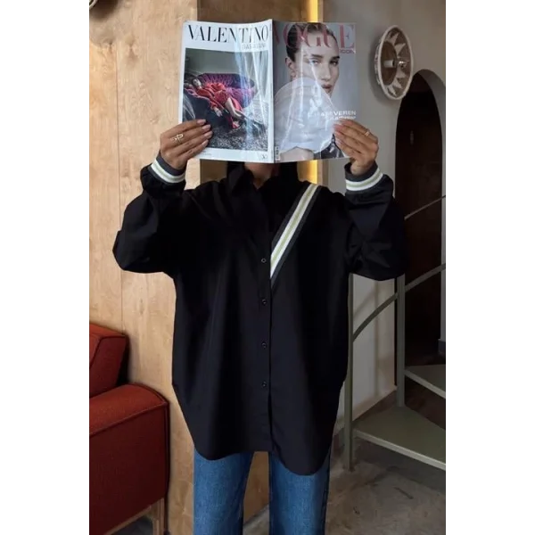 Bant Detaylı Oversize Poplin Gömlek 3436