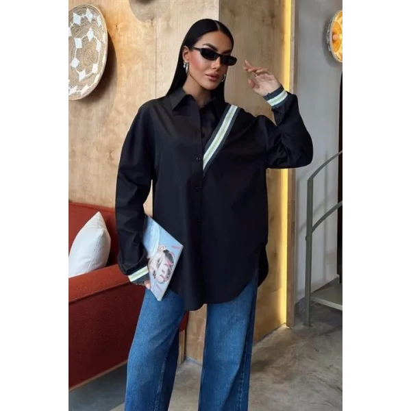 Bant Detaylı Oversize Poplin Gömlek 3436