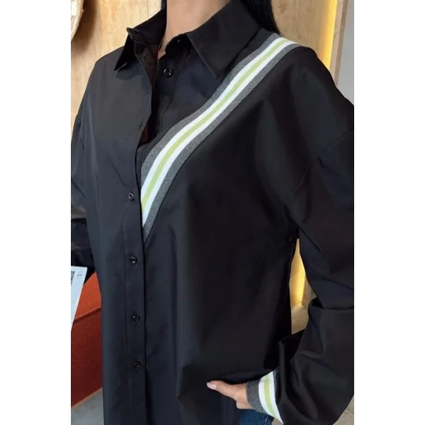 Bant Detaylı Oversize Poplin Gömlek 3436