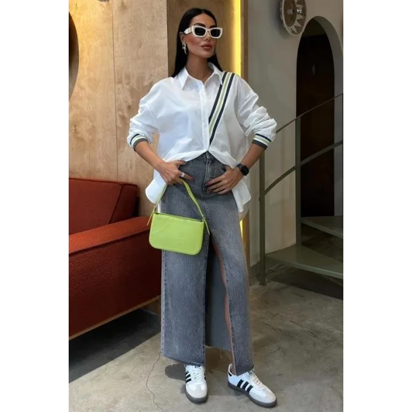 Bant Detaylı Oversize Poplin Gömlek 3436