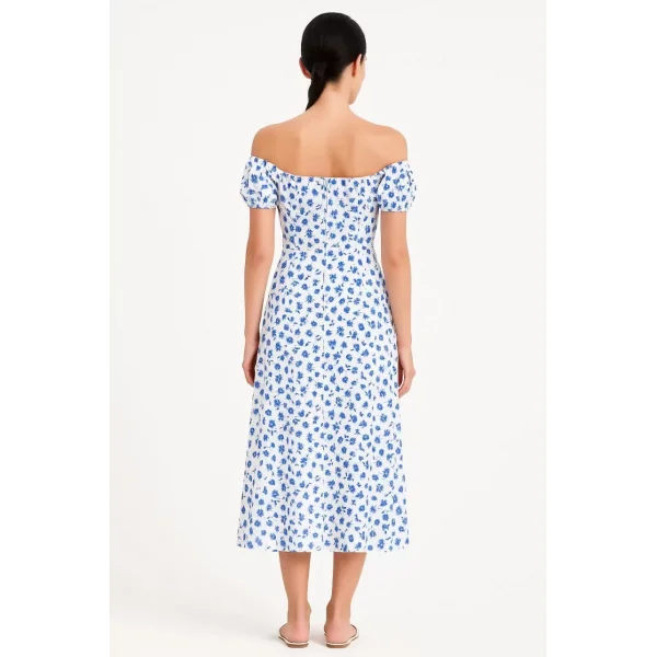 Bardot Omuzu Acık Çiçek Desenli Elbise - Desenli