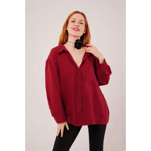 Basic Oversize Bordo Gömlek