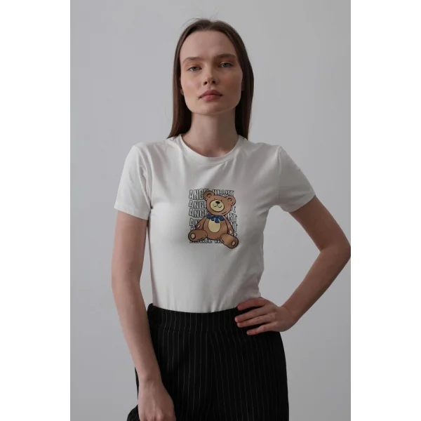 Baskı Detaylı T-shirt - Ekru