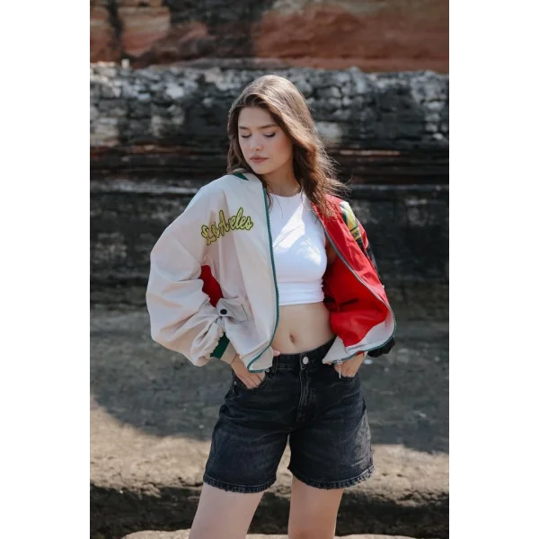 Baskılı Ceket  iyahKırmızıBej