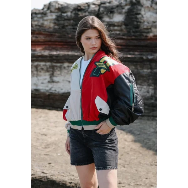 Baskılı Ceket  iyahKırmızıBej