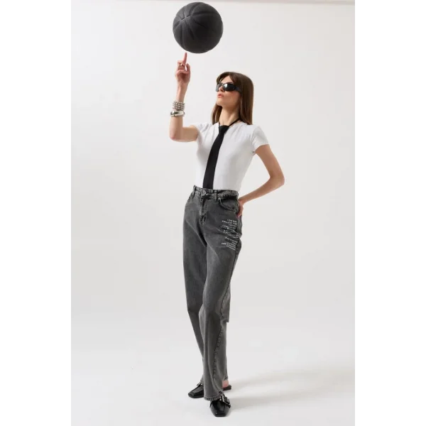 Baskılı Düşük Bel Jean