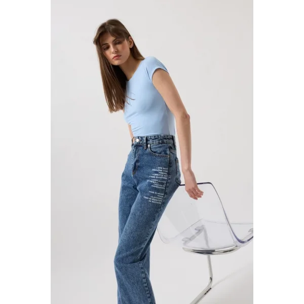 Baskılı Düşük Bel Jean