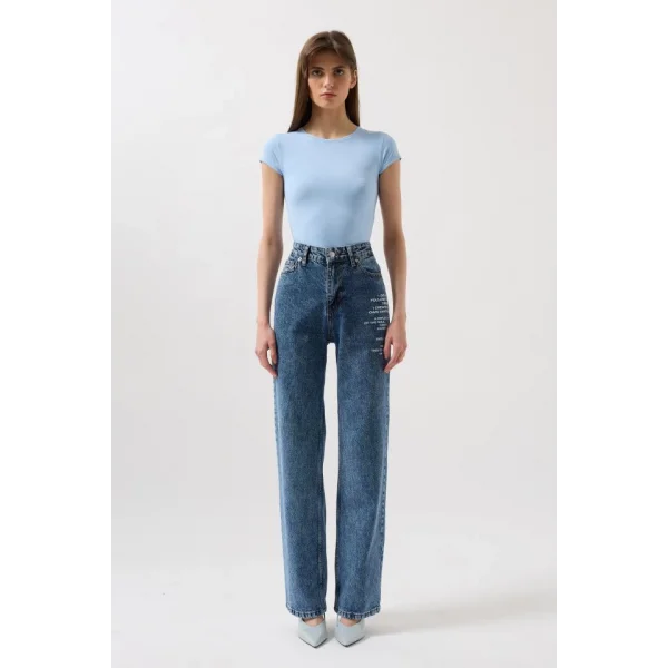 Baskılı Düşük Bel Jean