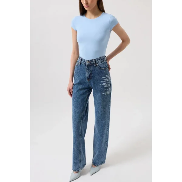 Baskılı Düşük Bel Jean