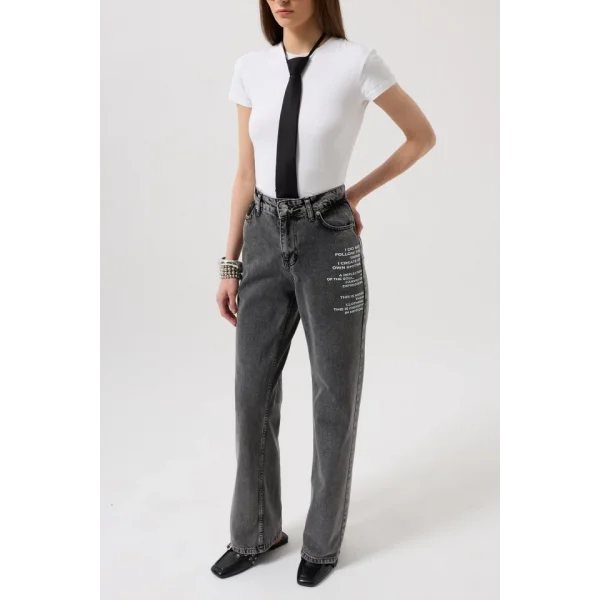 Baskılı Düşük Bel Jean