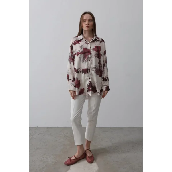 Baskılı Gömlek  Bordo