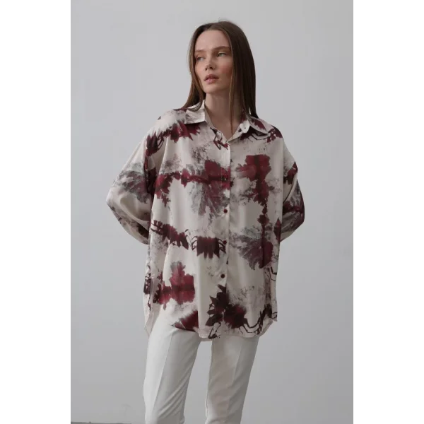 Baskılı Gömlek  Bordo