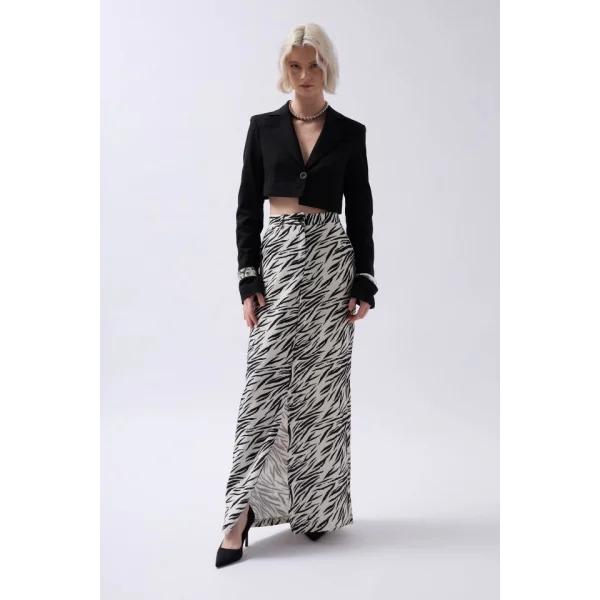 Baskılı Önü Yırtmaçlı Etek