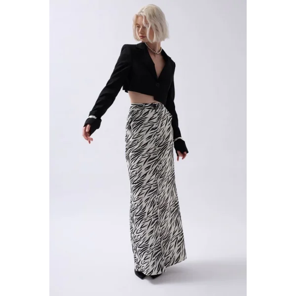 Baskılı Önü Yırtmaçlı Etek