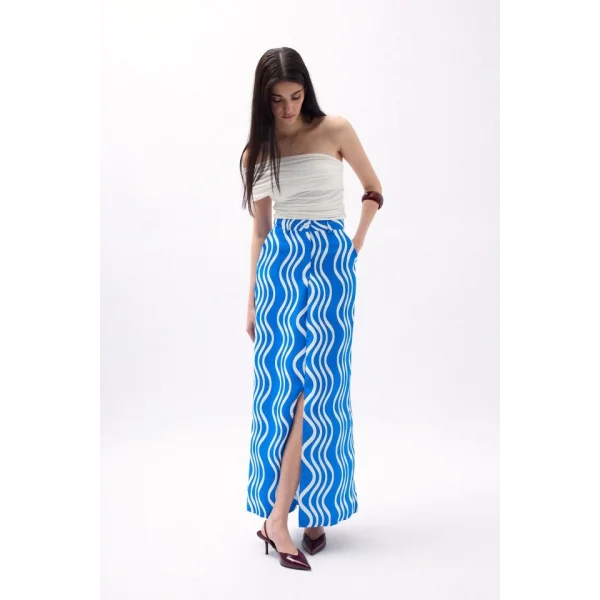 Baskılı Önü Yırtmaçlı Etek