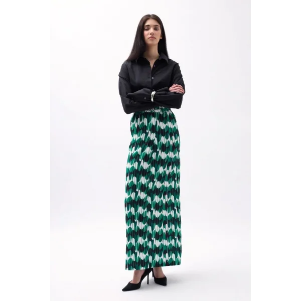 Baskılı Önü Yırtmaçlı Etek