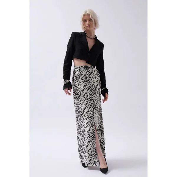 Baskılı Önü Yırtmaçlı Etek