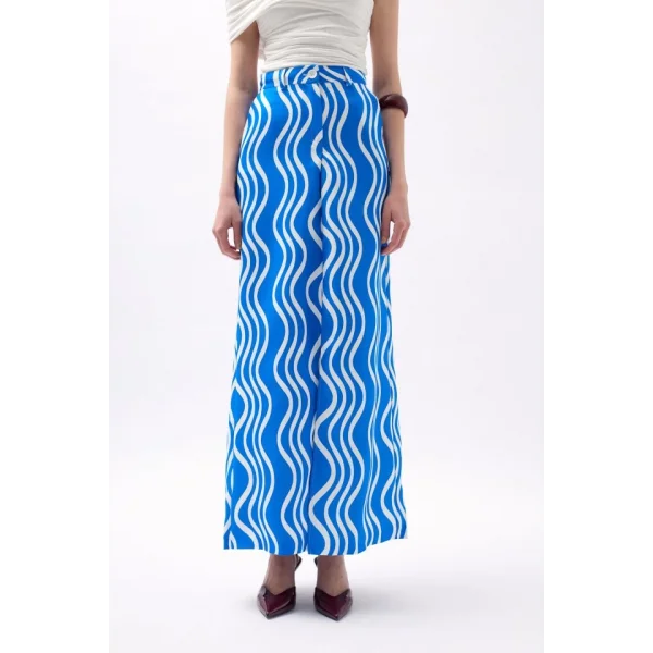 Baskılı Önü Yırtmaçlı Etek