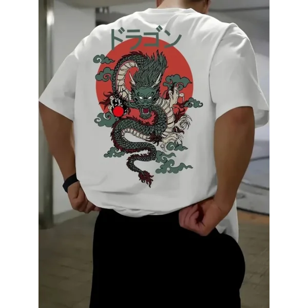 Baskılı Oversize Bisiklet Yaka T-shirt - Beyaz