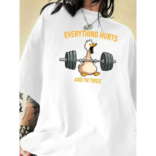 Baskılı Oversize Bisiklet Yaka T-shirt - Beyaz