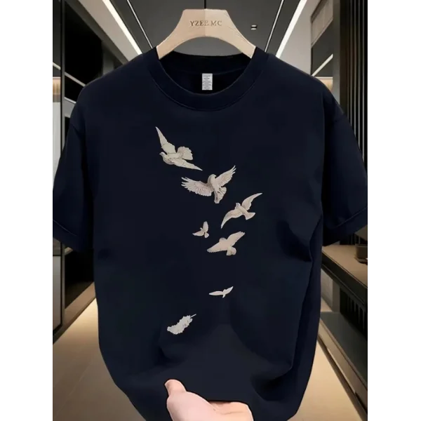 Baskılı Oversize Bisiklet Yaka T-shirt - Beyaz