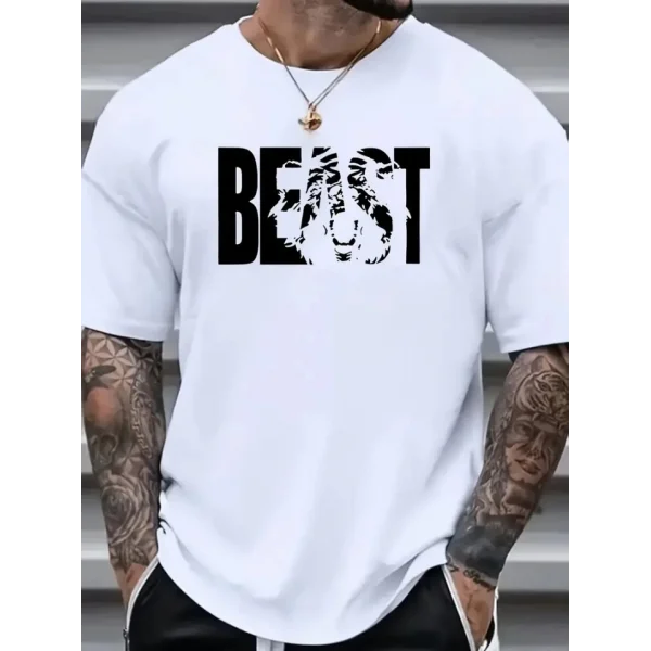 Baskılı Oversize Bisiklet Yaka T-shirt - Beyaz
