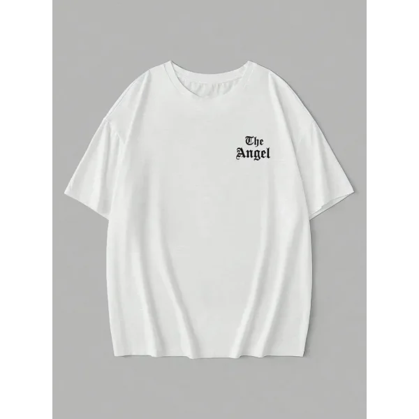 Baskılı Oversize Bisiklet Yaka T-shirt - Beyaz