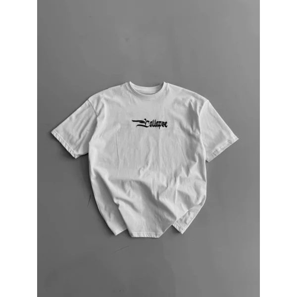 Baskılı Oversize Bisiklet Yaka T-shirt - Beyaz