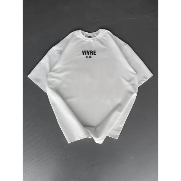 Baskılı Oversize Bisiklet Yaka T-shirt - Beyaz